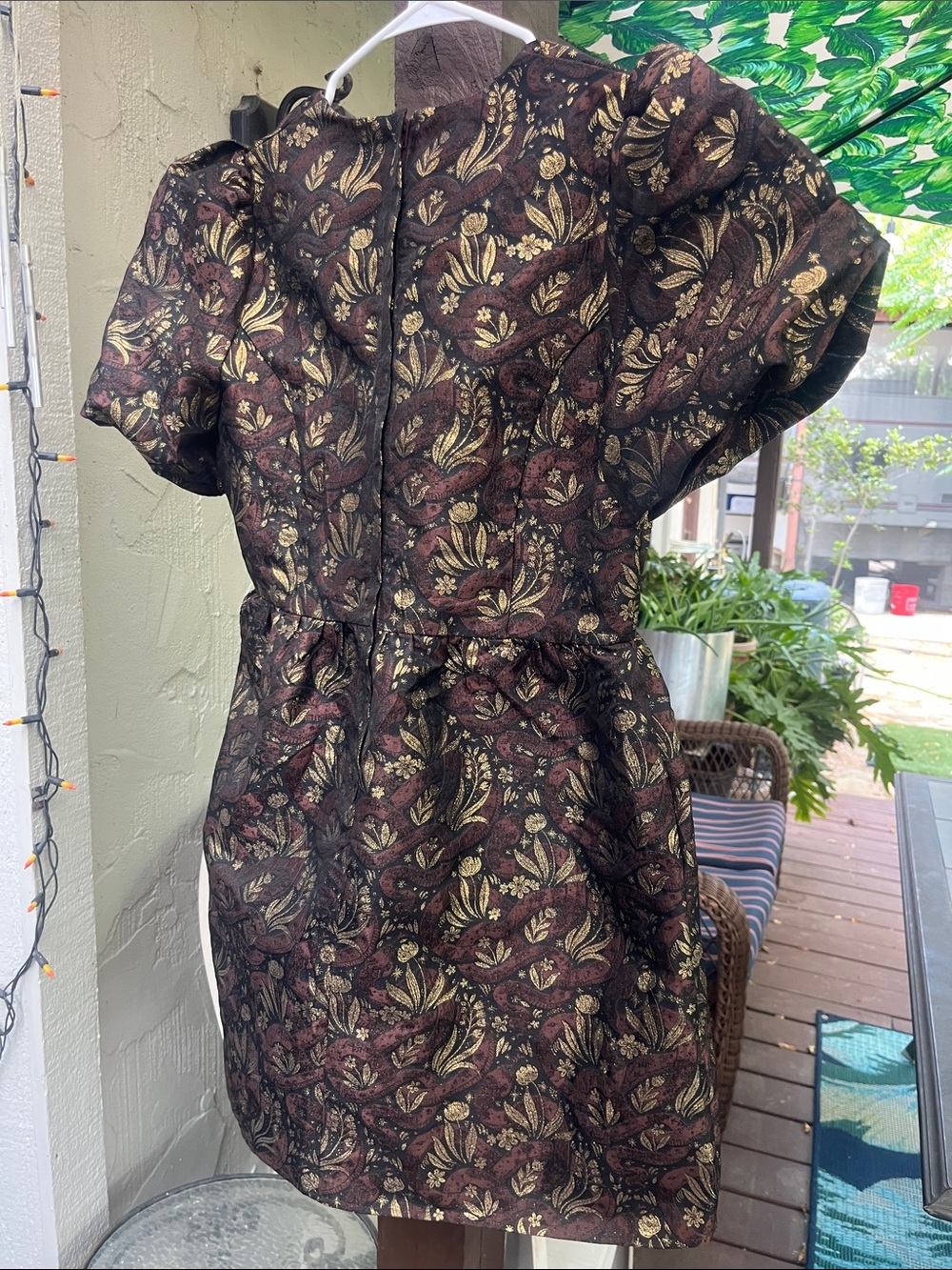 Disturbia NWT Rena Snake Jacquard Puff Sleeve Mini Dress Brown Gold Metallic Sz8 - Picture 17 of 17